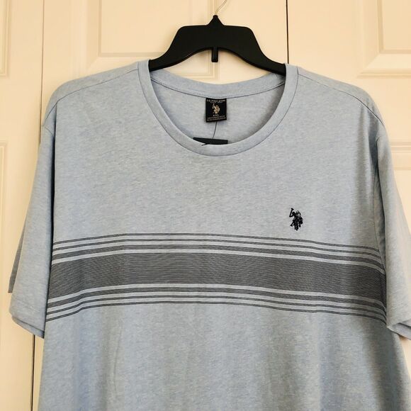 U.S. POLO ASSN. MEN'S SHIRT SIZE XXL CREW NECK BLUE SHORT SLEEVE STRIPE  196 - Picture 6 of 7